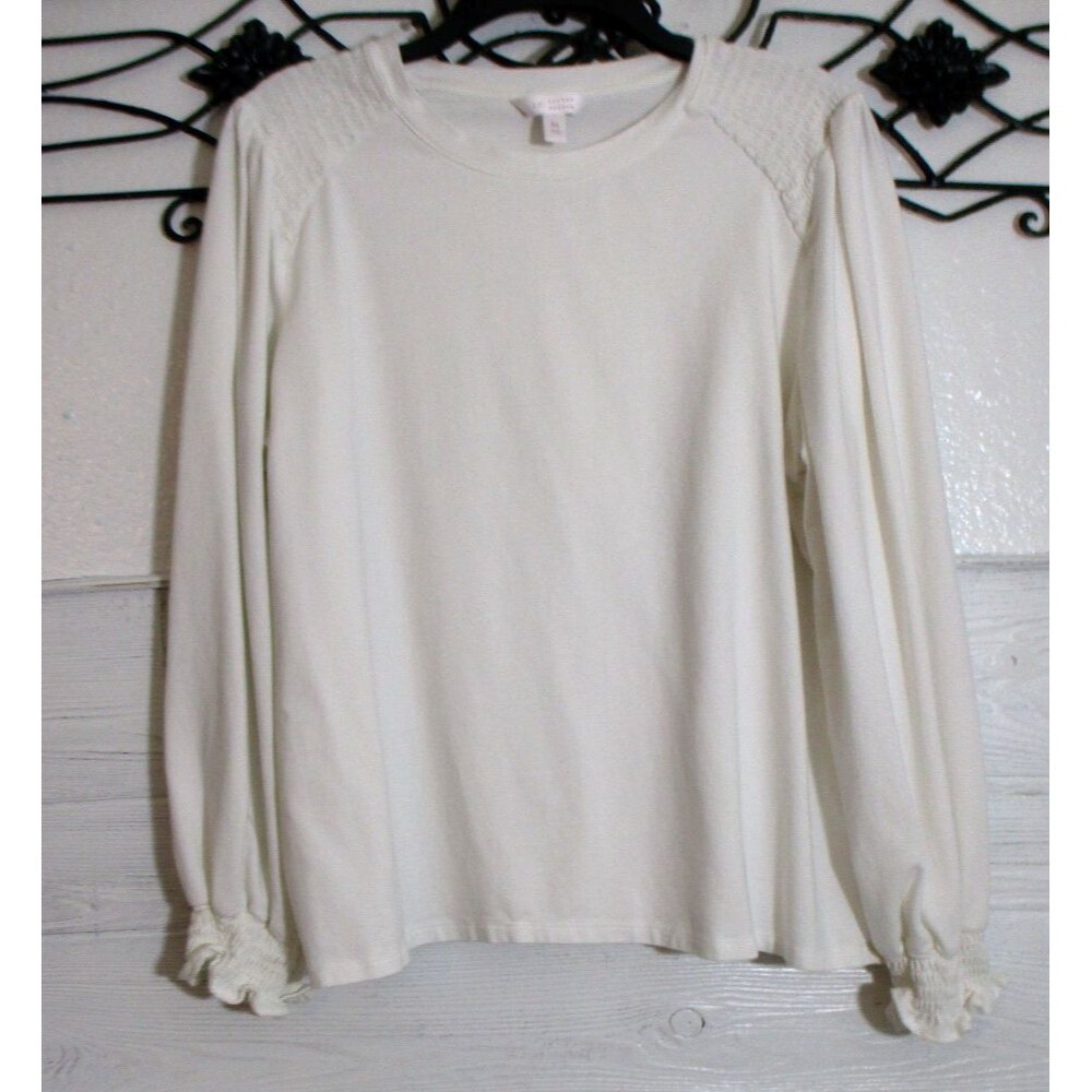LC Lauren Conrad Women's Knit Top Size XL Ivory Long Sleeve Round Neck